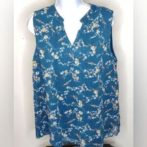 NWTPapermoon Women’s Blue Teal Floral Sleeveless V Neck Top Blouse - Size Medium